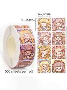 1 Cuộn Giấy Dán Hình Cô Gái Hoạt Hình, Hình Dán Tròn Thủ Công Anime, Đồ Dùng Sổ Lưu Niệm, Văn Phòng Phẩm, Hình Dán Vui Nhộn - nhãn dán - Xem 1