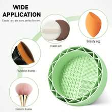 Esponja de silicona verde para limpiar brochas de maquillaje con bandeja de drenaje, limpiador de brochas de maquillaje, esponja para lavar platos - color sólido - Ver 5