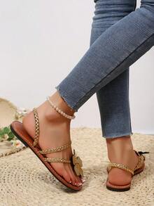 Dép xăng đan đế bằng họa tiết hoa dành cho nữ, kiểu dáng châu Âu và Mỹ, thoải mái khi mang đi biển vào mùa hè. - Vàng - Xem 5