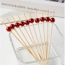 红珍珠竹签，竹制水果蛋糕签，开胃菜签，鸡尾酒签，适用于婚礼、生日、派对、毕业典礼、周年纪念日、晚宴、学校活动、圣诞节、万圣节、感恩节、新年等场合，厨房必备用具 - 紅色 - 查看 8