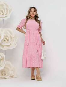 Women's Midi Dress, Three Marias Style, Lace Knit, Wedding, Evening, Formal And Nighttime, Elegant And Casual - 淺粉色 - 查看 3
