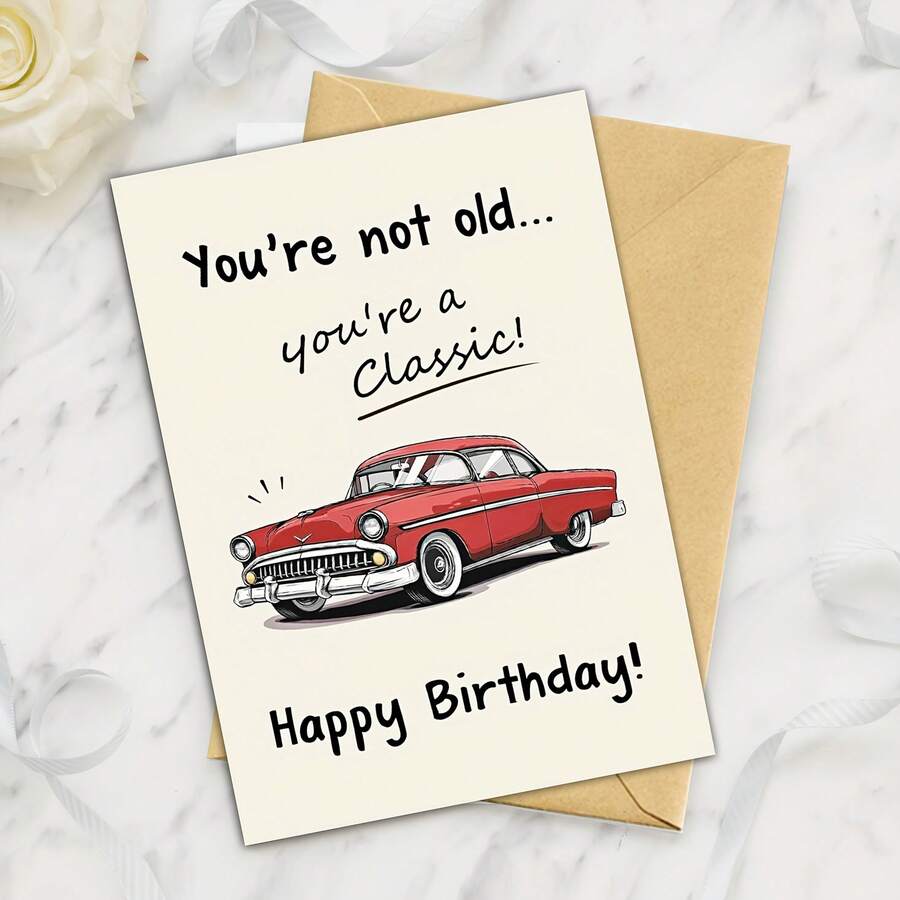 1pc Funny Birthday Card Husband With Envelope, You're Not Old, You're A Classic Vintage Men's Birthday Card, Grandpa Birthday Card| Boyfriend| Grandfather, Birthday Boyfriend| Friend| Husband, Men's Decoration - 1個 - 查看 1