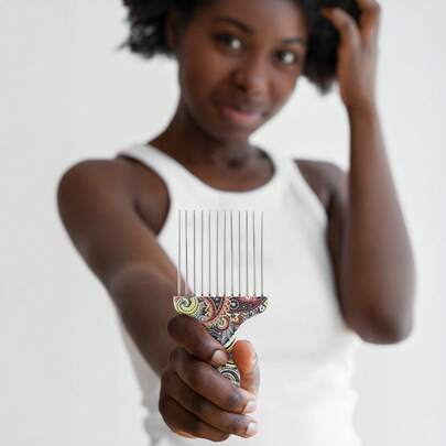 Decorative Floral Pattern Multifunctional Hairdressing Comb Stainless Steel Needle-Pick Styling Tool For Barber Shop