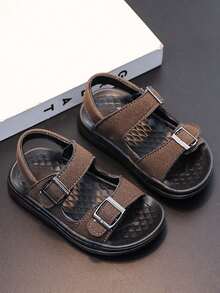 1 Pair Boys Girls PU Leather Sandals Slip-On Shoes Casual Fashion Flat Shoes Non-Slip Baby Toddler Walking Shoes Anti-Kick Breathable Comfortable Not Stuffy Children Sports Shoes Retro Campus Student Indoor Outdoor Play Stage Performance Shoes Suitable For Spring Summer Autumn - Brown - View 4