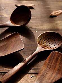 5pcs Wooden Cooking Utensil Set, Including Wok Spatula, Natural Wooden Kitchen Tools, Ladle, Soup Spoon, Wooden Turner, Cutlery Set, Wooden Spatula And Spoon - Multicolor - View 2