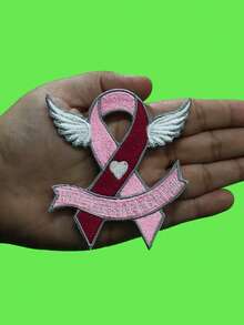 1PC In October We Wear Pink Patch Breast Cancer Ribbon Embroidered Iron On - Multicolor - View 3