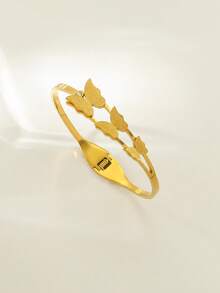 Brazalete de acero de titanio con diseño de mariposa, brazalete abierto de diseño único y no descolorido - Multicolor - Ver 4