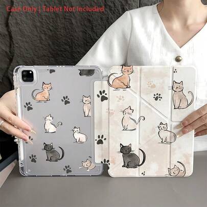 Cute Watercolor Cat Paw Print Tablet Protective Case With Pencil Slot And Stand, Suitable For 10.9/10.2 Inch Air 5/Pro 11/10.9 Inch Air 2022/ 9.7/Air 2/7th Gen/8th Gen/Air 4/5/Pro 11/10th Gen, As Well As Galaxy And Tablets