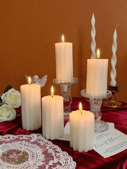 (6 * 15cm) Soy Wax Aromatherapy Candle Set, Including Sandalwood Scented Candles, White Ramadan Decorative Cylindrical Long Candles, Valentine's Day Home Decoration Candle Set, Multiple Sets Of White Candle Sets, Party Candle Center Decoration, Christmas Slim Candles Suitable For Giving To Women, Close Friends, And Winter Gifts