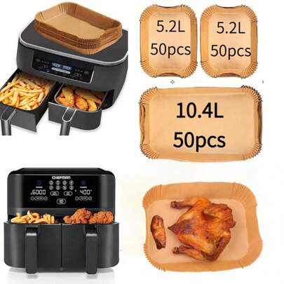 [Disposable Paper] 50/100/200pcs Disposable Paper Liners For Air Fryer, Suitable For 10.4L And 5.2L Air Fryers, AF500EU, Oil Absorbent And Heat Resistant, Essential For Holidays And Gatherings