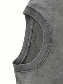 Men's Relaxed Fit Heavyweight 230g Washed Pure Cotton T-Shirt, Custom Double-Sided Logo Text Printing, Short Sleeve Round Neck Custom Tee - Grey - View 3