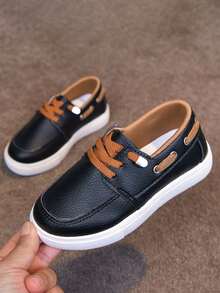 1 Pair Unisex New PU Upper Low-Top Sneakers, Soft Sole Non-Slip Children's Skate Shoes, Fashion Versatile Student Running Shoes, Suitable For All Seasons - Black - View 9