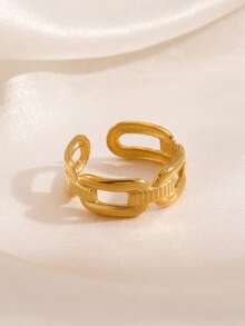 1pc 18K Gold Plated Stainless Steel Fashionable Geometric Open Ring, Suitable For Women's Daily Wear - Gold - View 3