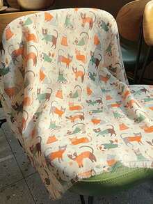 1pc Cute Cat Print Scarf, Large Shawl For Spring/Summer Outings, Sun Protection Beach Wrap, Lightweight Chiffon - Beige - View 3