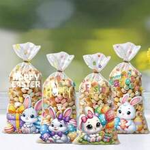 50 túi quà Phục Sinh hình thỏ hoạt hình, thiết kế thỏ dễ thương với dây rút vàng, phù hợp cho nhiều sự kiện tiệc tùng và đóng gói quà tặng. - Xem 5