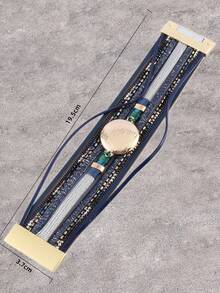 1pc Fashion Alloy Round Pendant Multi-Layer Snake Faux Leather Wrap Bracelet Gift For Girlfriend/Mother, Adjustable - Brown - View 11