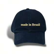 Unisex Dad Hat In 100% Cotton Twill Curved Brim Custom Made In Brazil - Navy Blue Embroidered Beige - View 5