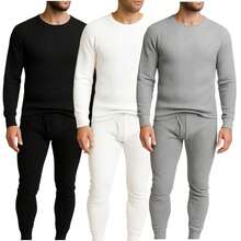 Men's 3 Pack Full Thermal Sets Ultra Soft 6 Piece Cotton Top And Bottom Set - WHT/BLK/GRY - View 1