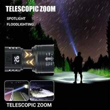 1pc High Brightness LED Flashlight With Display Screen, USB Rechargeable, Outdoor Camping Fishing Emergency Lighting, Adjustable Focus Flashlight - Multicolor - View 4