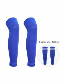 儿童过膝足球护腿套（1双），透气运动小腿套，高弹条纹压缩腿套，适合8-14岁儿童户外运动 - 彩色 - 查看 18