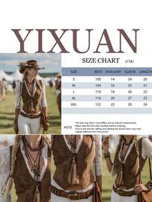 Women's Elegant V-Neck Long Sleeve Lace Trim Faux Denim Collar Cover Up - Bohemian Western Cowgirl Style, Stretchy & Versatile, Suitable For Casual, Denim Outfits, All Seasons, Women's Western Wear, Women's Shirts & Blouses - Brown - View 6