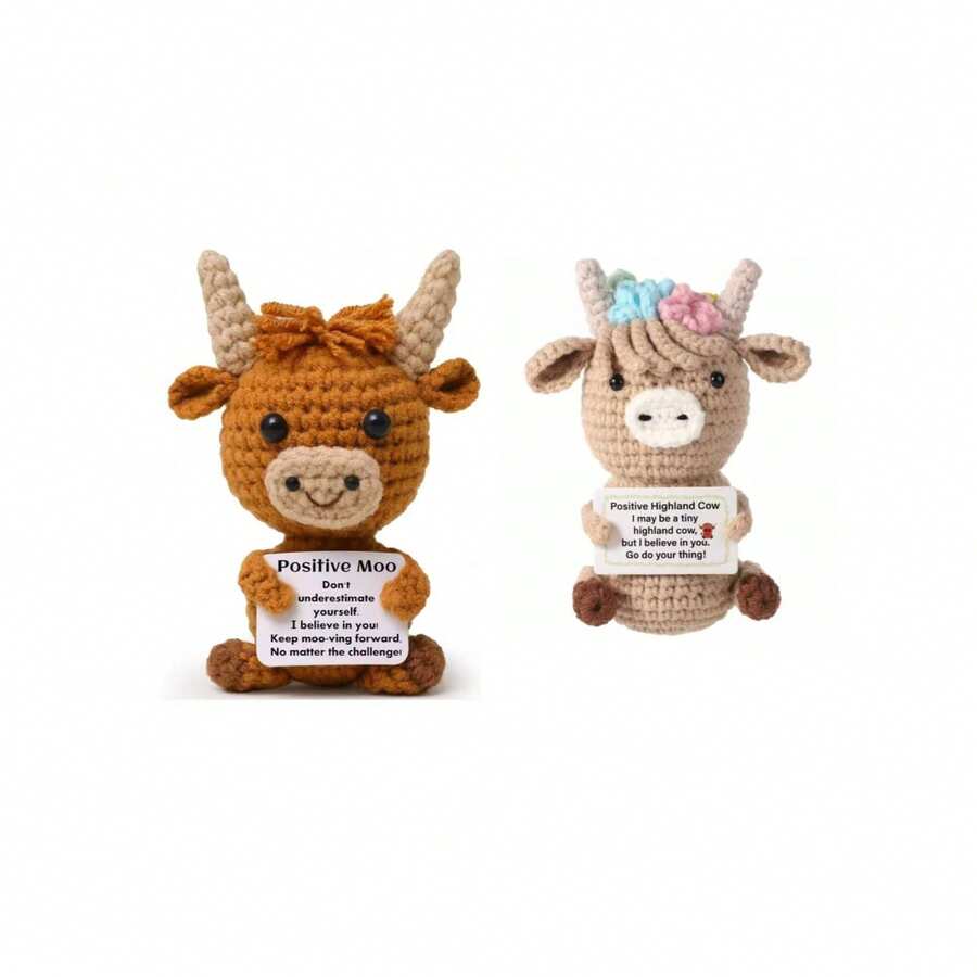 1件针织高地牛，趣味可爱积极向上的钩针编织励志玩偶，附赠正能量卡片，是送给朋友、家人和聚会的鼓舞人心的针织玩具礼物…… - 彩色 - 查看 1