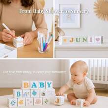 Baby Shower Blocks Decorating Game – 48 White Wooden Cubes To Decorate, Storage Box, 12 Acrylic Markers & Instruction Sign - 白色積木套裝 - 查看 3
