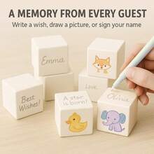 Baby Shower Blocks Decorating Game – 48 White Wooden Cubes To Decorate, Storage Box, 12 Acrylic Markers & Instruction Sign - 白色積木套裝 - 查看 5