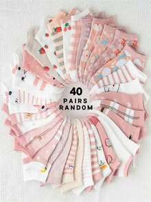 1 Pair/10 Pairs/20 Pairs/30 Pairs/40 Pairs Random Spring/Summer Cute Cat, Strawberry, Floral Print Socks, Soft & Breathable, Suitable For Girls, Campus, Sports, Daily Wear - Multicolor - View 21