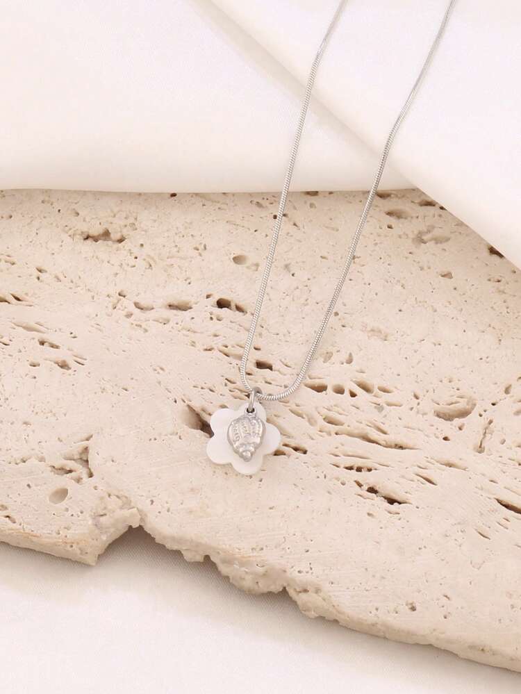 1件装不锈钢海螺吊坠项链，女士时尚8K镀金花朵贝壳吊坠项链首饰 - 項鍊 - 查看 3