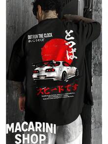 Street Style Drip T-Shirt With Japanese Car And Kanji Design, Unisex, Men's And Women's, 100% Cotton, Top Premium Streetwear, New Release, Immediate Shipping, Various Colors!! - 黑色 - 查看 1