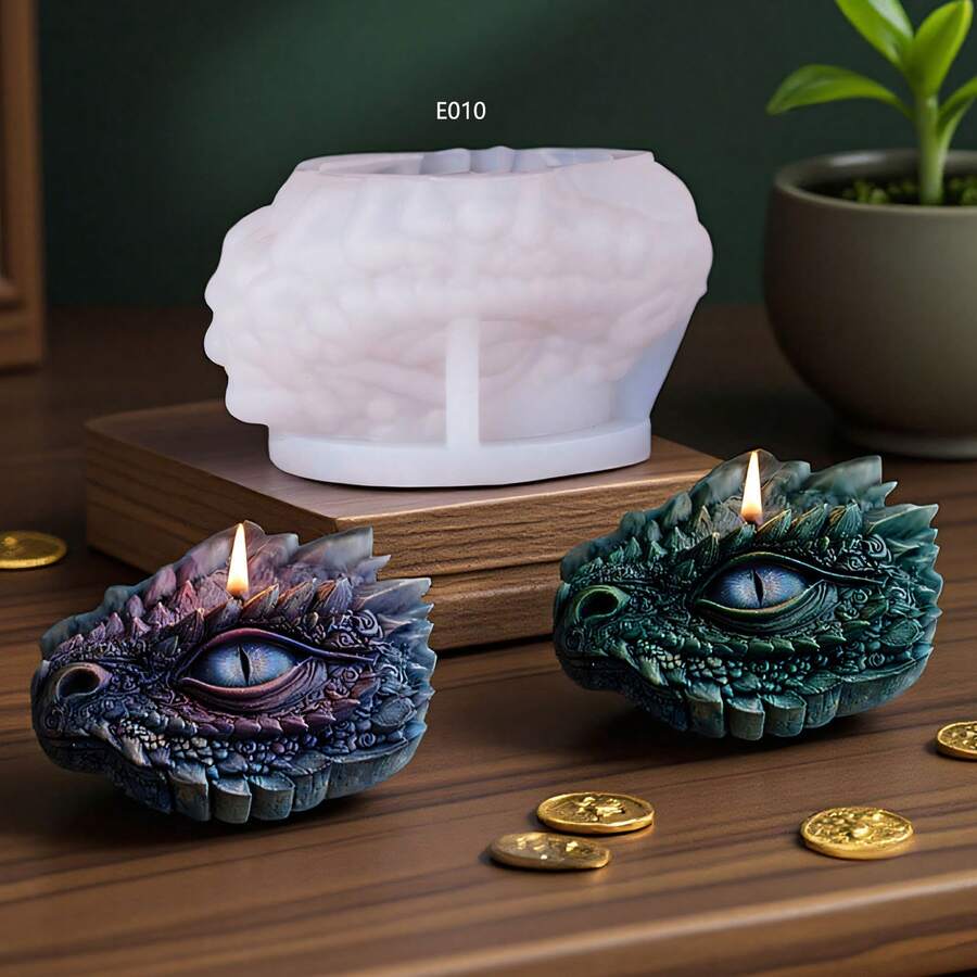 Dragon-Shaped Silicone Candle Mold, DIY Mythical Dragon Candle Mold, 3D Craft Dragon Eye Grinding Tool - White - View 1