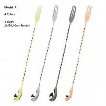 1 pieza Cuchara de bar de acero inoxidable 18/8 para bartenders, cuchara de bar larga y corta para mezclar bebidas, té de burbujas y agitador para mezclar bebidas, para exteriores y campamento - Plateado - Ver 4