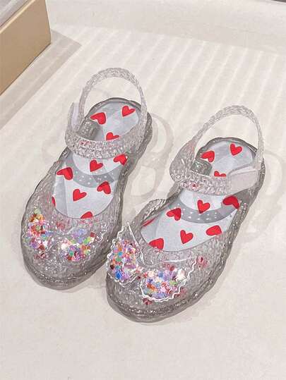 Fashionable Children's Sandals, Summer Girls Plastic Hollow Breathable Casual Closed-Toe Sandals, Shiny Princess Jelly Crystal Shoes For School