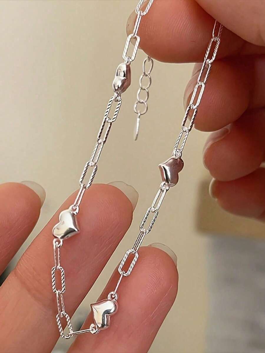 BALMORA 1条925纯银时尚优雅可爱心形链手链，适合女性日常佩戴、友谊聚会、情人节、珠宝礼物