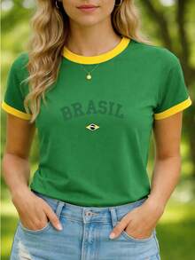 Babylook T-Shirt For Women, Funny Phrases, Brazil, Patriot, Brazilian National Team, Green And Yellow, Right Left, Bolsonaro, Lula, World Cup, Hexa Nation, 100% Cotton, Various Colors - màu xanh lá - Xem 1