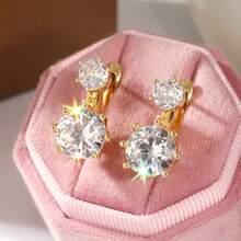 1 Pair Elegant Minimalist Cubic Zirconia Pendant Earrings, Suitable For Women's Travel And Vacation Jewelry, Ideal Gift For Family And Friends - Gold - View 8