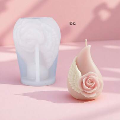 玫瑰翅膀香薰蜡烛硅胶模具 DIY浪漫玫瑰翅膀扩香石水滴形模具