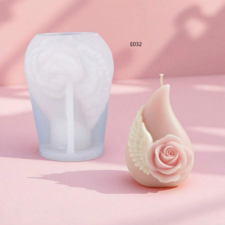 玫瑰翅膀香薰蜡烛硅胶模具 DIY浪漫玫瑰翅膀扩香石水滴形模具 - 白色 - 查看 1