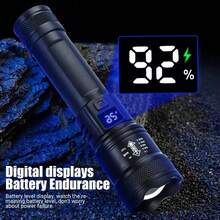 1pc High Brightness LED Flashlight With Display Screen, USB Rechargeable, Outdoor Camping Fishing Emergency Lighting, Adjustable Focus Flashlight - Multicolor - View 3