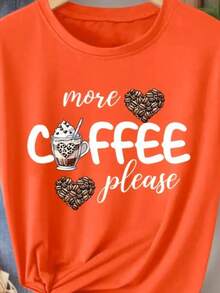 Camisa Feminina 100%algodão casual unissex estampa COFFEE gola redonda tendencia modelo verão confortável ideal para o dia a dia!!! - Laranja - Visão 2