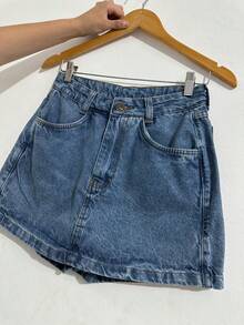 Plus Size Straight-Cut Denim Shorts With Button And Zipper Closure, Pockets, No Stretch. - Rửa trung bình - Xem 5
