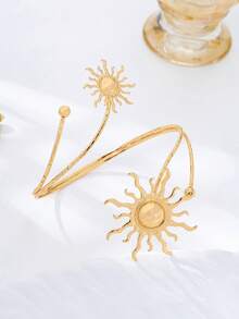 1件装时尚夸张不对称太阳形臂套，适合女性街头、派对、度假和日常穿着，手臂和袖子配饰 - 金色 - 查看 4