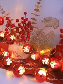150cm 10燈紅色燈籠串燈，中式紅色福字串燈，LED電池供電吊掛燈籠夜燈，適用傳統婚禮茶禮與新娘裝飾、婚禮、市集、餐廳、廟會、派對、廣場 - 彩色 - 查看 11