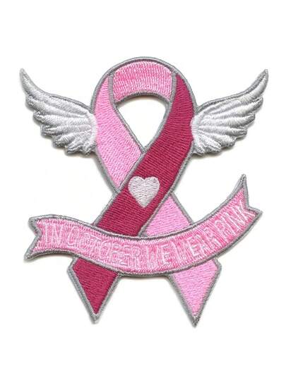 1PC In October We Wear Pink Patch Breast Cancer Ribbon Embroidered Iron On