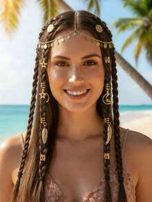 Eid Mubarak Alloy Tassel Chain Headband, Bridal Gift, Women Hair Accessory - Disc - View 3