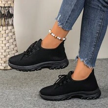 黑色女士防滑软底运动鞋，新款春秋季休闲布鞋，舒适 - 黑色 - 查看 3