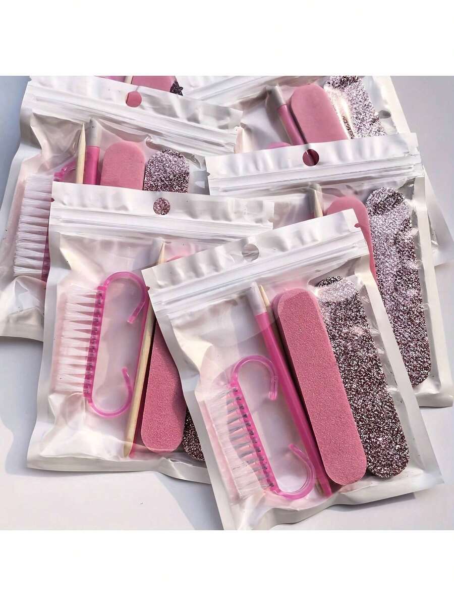 一套一次性美甲工具 - 包括木质角质层推棒、迷你指甲锉、指甲抛光块、双面抛光块和指甲刷，小巧便携的美甲工具套装 | 一次性美甲工具，送给朋友、女性的礼物，情人节佳品 - 多色 - 查看 1