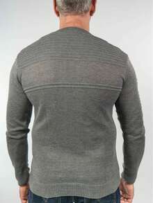 Men's Blouse, Textured Knit Sweater, Round Neck, Long Sleeve, Old Money, Men's Clothing, Winter, Work, Party - 石墨 - 查看 5