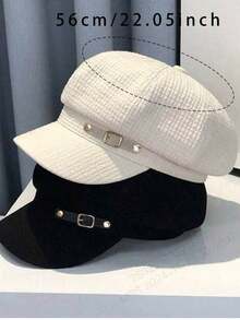 1顶八角华夫格纹理女士简约印花日式艺术帽，纯色复古贝雷帽，适合日常佩戴和搭配，是理想的礼物、旅行和度假之选。 - 蝴蝶型 - 查看 4